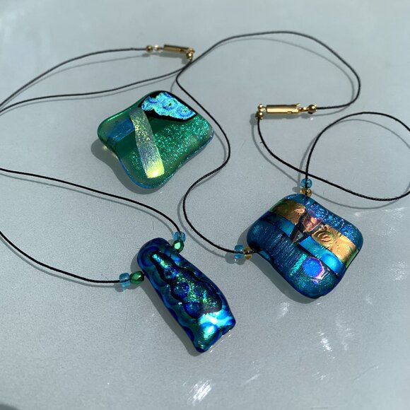 Italian Linea UR Khan Dichroic Glass Jewelry 3pc Set - Picture 1 of 15